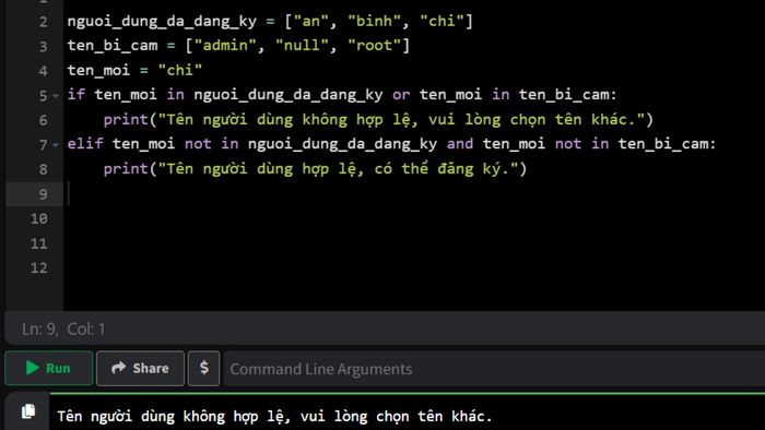 Sử dụng “in” và “not in” để trả về Bool