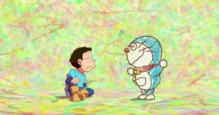 Doraemon ngây thơ hiện lên qua nét vẽ dễ thương của Nobita