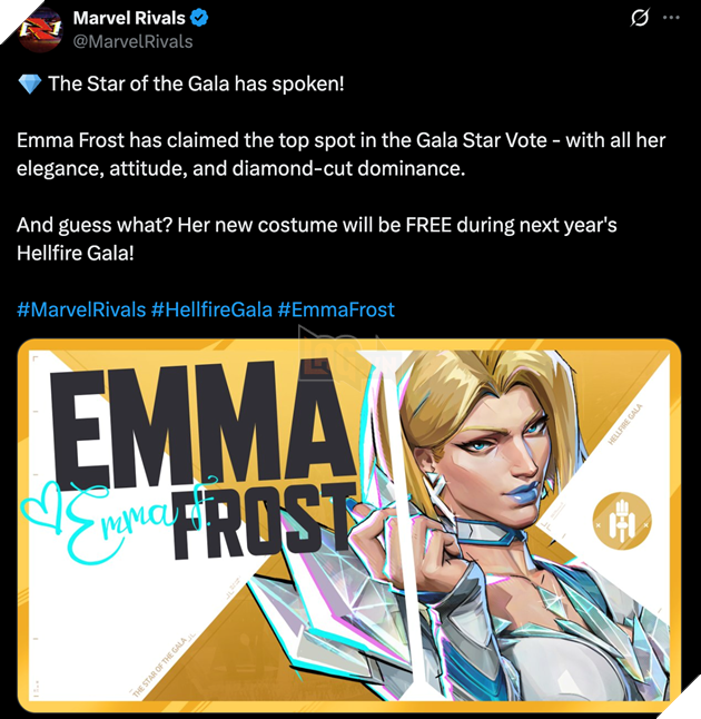 Marvel Rivals sẽ phát hành skin Hellfire Gala cho Emma Frost vào năm sau.