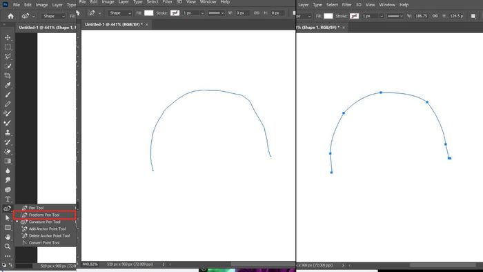 Vẽ đường cong bằng Pen tool Freeform