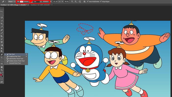 Sử dụng Pen Tool để vẽ đường nét đứt