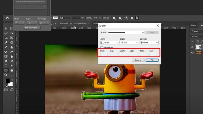 Điều chỉnh độ dài nét đứt và khoảng cách