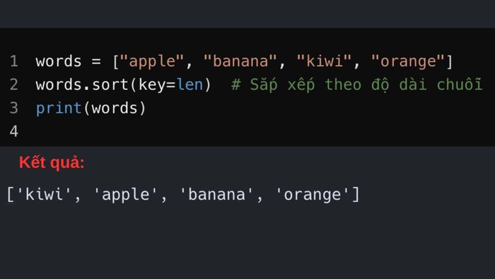 Áp dụng hàm sort() trong Python với tham số key