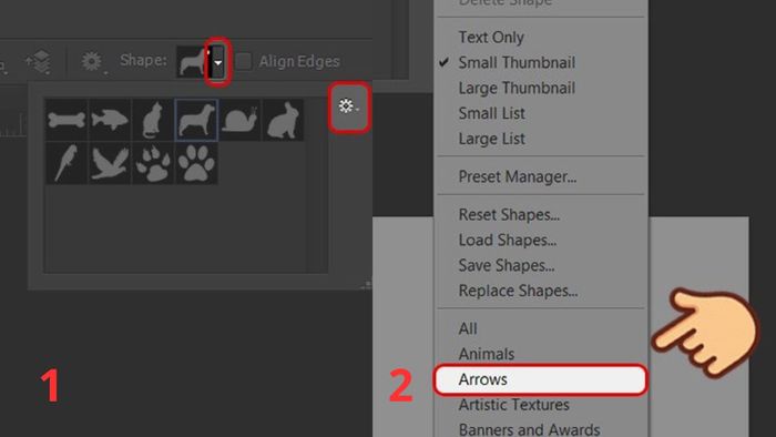 Tạo mũi tên bằng công cụ Custom Shape Tool