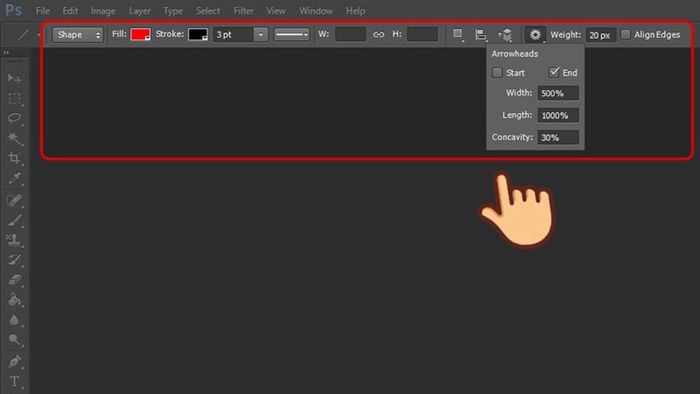Dùng Line Tool để vẽ mũi tên