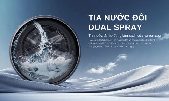 Tia nước đôi Dual Spray trên Máy Giặt Aqua AW12-BD4377U1L(GN)