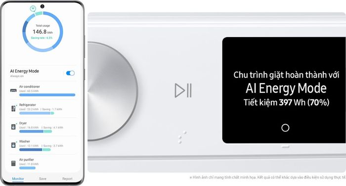 Samsung WW10DG6U34LESV tiết kiệm năng lượng với SmartThings AI Energy