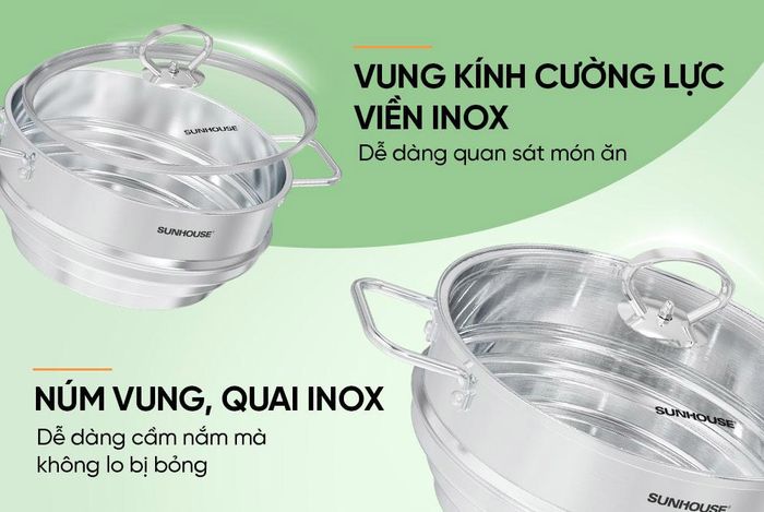 Vung kính cường lực viền Inox chịu nhiệt tốt