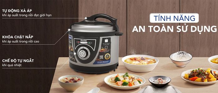 Nồi Áp Suất Điện Funiki HPC6855 5 Lít đảm bảo an toàn khi sử dụng