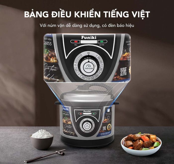 Dễ dàng sử dụng Nồi Áp Suất Điện Funiki HPC6855 5 Lít