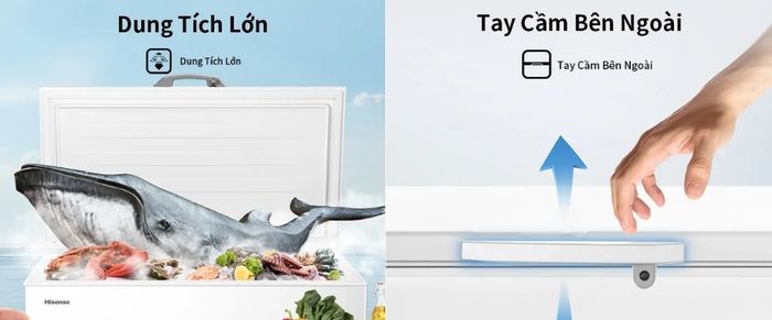 Dung tích 300 lít, tay cầm bên ngoài trên Hisense FC380D4EWC1
