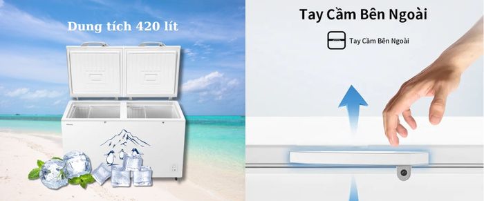 Tủ Đông Hisense FC520D4EWC1 dung tích 420 lít, tay cầm bên ngoài