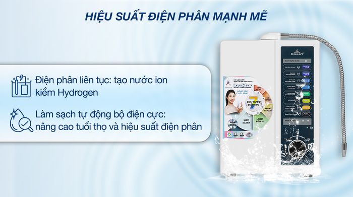 Điện phân liên tục - Máy lọc nước điện giải ion kiềm Robot IonStar 5X 2 lõi 5 tấm điện cực