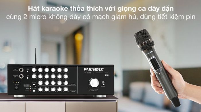 Amply Karaoke Paramax AX-1200 - Thể hiện giọng ca thêm dày dặn với cặp micro không dây chất lượng