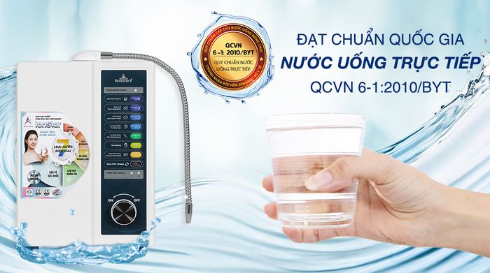 Chứng nhận nước sạch - Máy lọc nước điện giải ion kiềm Robot IonStar 11X 2 lõi 11 tấm điện cực