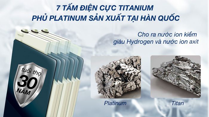 Máy lọc nước điện giải ion kiềm Robot IonPrince 79X 4 lõi 7 tấm điện cực - Điện cực