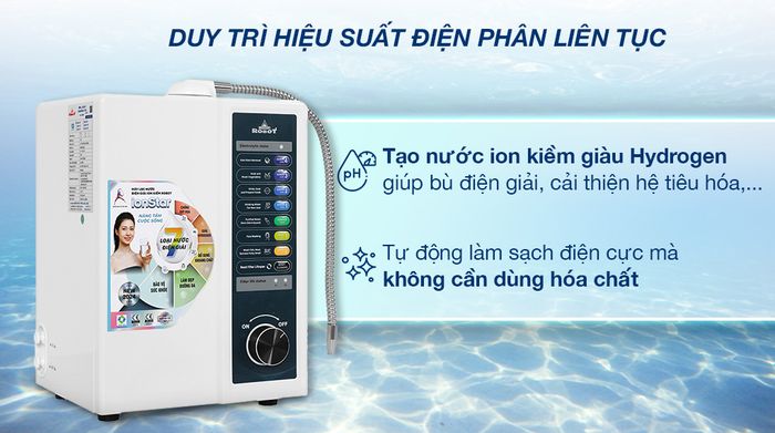 Điện phân liên tục - 9 tấm điện cực - Máy lọc nước điện giải ion kiềm Robot IonStar 9X 2 lõi 9 tấm điện cực