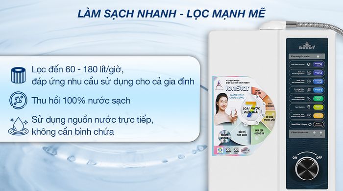 Lọc sạch nhanh - Máy lọc nước điện giải ion kiềm Robot IonStar 5X 2 lõi 5 tấm điện cực