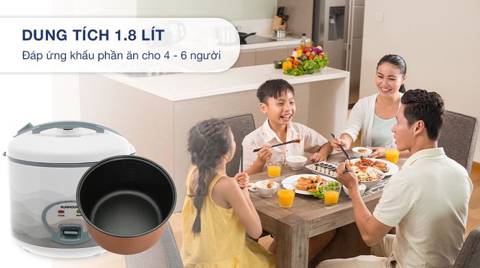 Nồi cơm nắp gài Sunhouse 1.8 lít SHD8602 - Dung tích