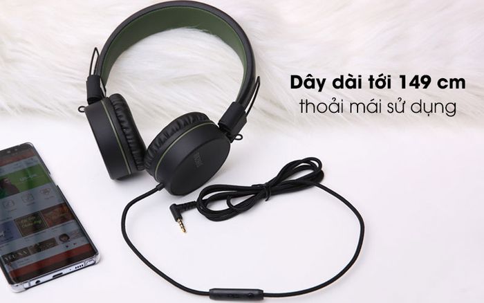 Tai nghe chụp tai Mozard IP-878 đen rêu có chiều dài 1.49m