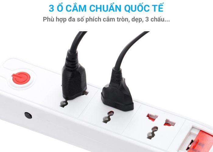 theo chuẩn quốc tế - Ổ cắm Điện Quang 3 lỗ 3 chấu 2USB 5m DBW103USB