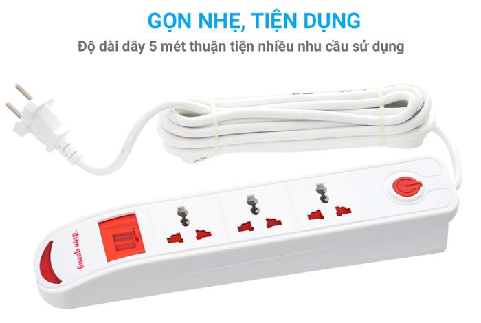 Ổ cắm Điện Quang 3 lỗ 3 chấu 2USB 5m DBW103USB