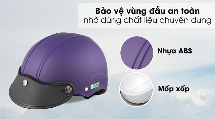 Mũ bảo hiểm 1/2 size M Chita CT31 tím - Vỏ làm từ nhựa ABS, ruột mốp xốp