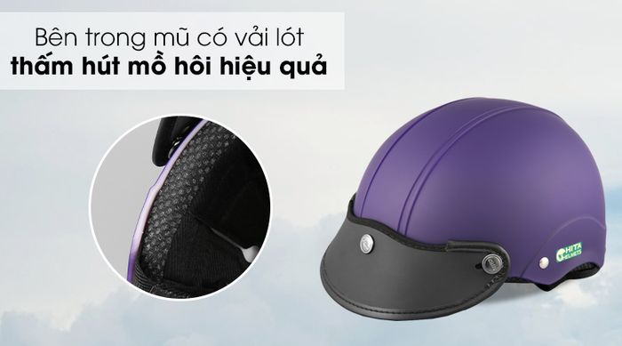 Mũ bảo hiểm 1/2 size M Chita CT31 tím - Phủ bên trong mũ là lớp vải thấm hút mồ hôi tốt