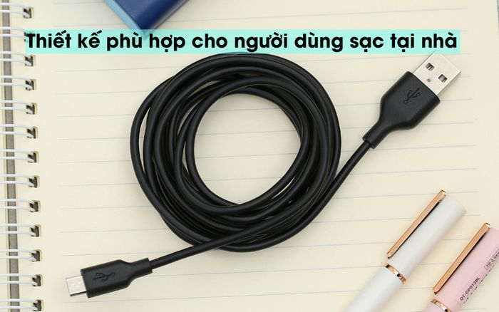 Cáp điện thoại, Cáp micro, Cáp Micro 2m AVA DS454 Đen thiết kế phù hợp cho người dùng sạc tại nhà