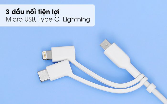 Thiết kế với 3 đầu nối có thể thay đổi được - Cáp 3 đầu Lightning Type C Micro 0.9m Anker A8436 Trắng