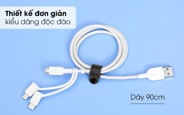Thiết kế đơn giản, kiểu dáng độc đáo - Cáp 3 đầu Lightning Type C Micro 0.9m Anker A8436 Trắng