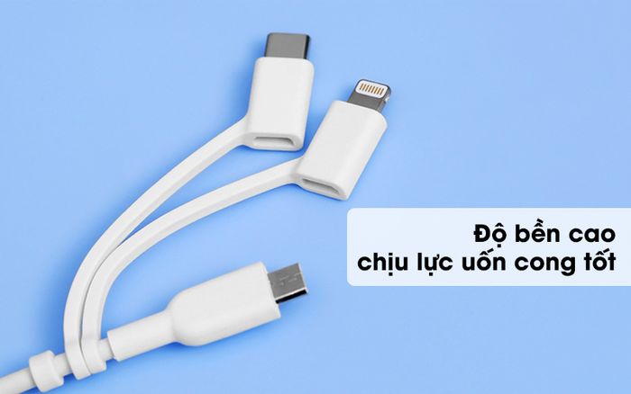 Độ bền cao, chịu lực bẻ cong tốt - Cáp 3 đầu Lightning Type C Micro 0.9m Anker A8436 Trắng