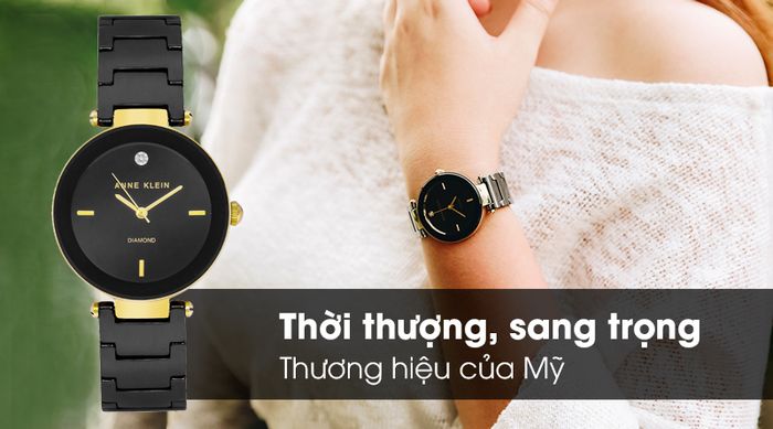 Đồng hồ nữ Anne Klein AK/1018BKBK - Đính kim cương với thiết kế thời thượng, sang trọng