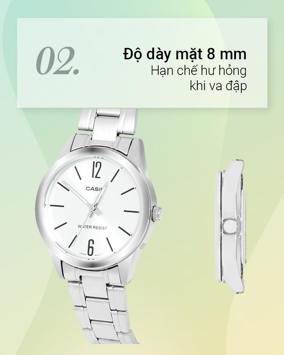 Đồng hồ Nữ Casio LTP-V005D-7BUDF có độ dày 8 mm