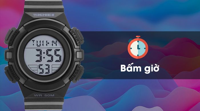 Đồng hồ trẻ em Skmei SK-1559 - Đen có đồng hồ bấm giờ thể thao