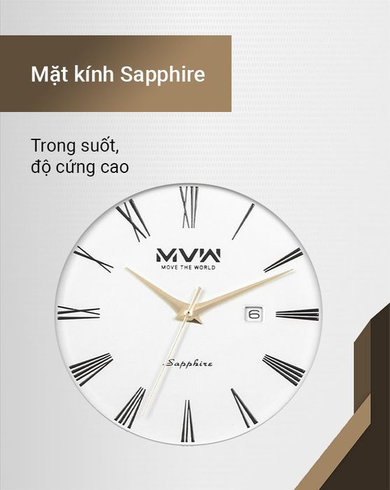 Đồng hồ Nam MVW MS075-01 có mặt kính Sapphire sáng bóng, trong suốt