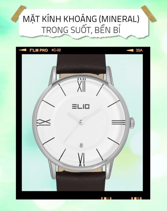 Đồng hồ Nữ Elio EL051-02 có mặt kính khoáng trong suốt, chống trầy tốt