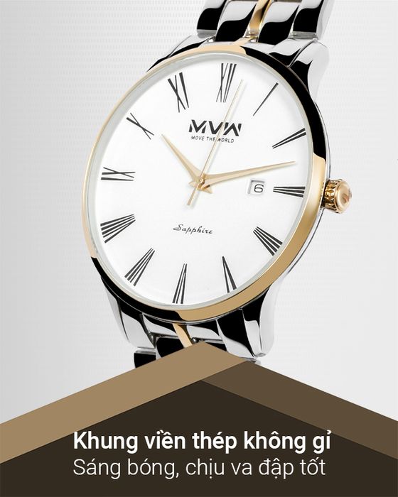Đồng hồ Nam MVW MS075-01 kết hợp khung viền thép không gỉ chống ăn mòn, chống bám bẩn hiệu quả