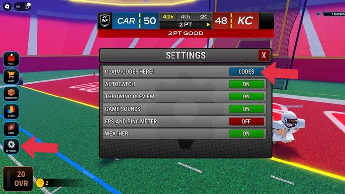 Cách nhập mã code Football Legends