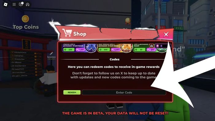 Hướng dẫn nhập mã code Anime Shadow 2 Roblox - bước 2