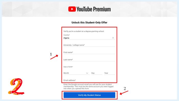 Hướng dẫn đăng ký YouTube Premium cho sinh viên - bước 2