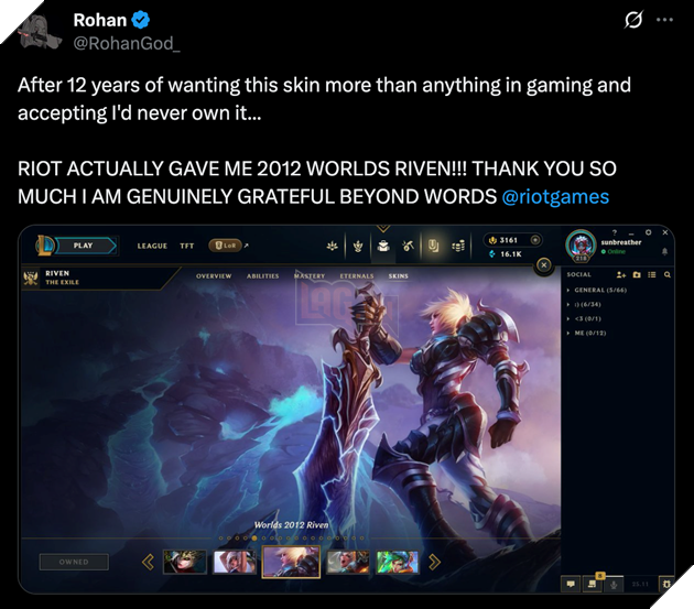 RohanGod xúc động khi được Riot Games trao tặng skin hiếm