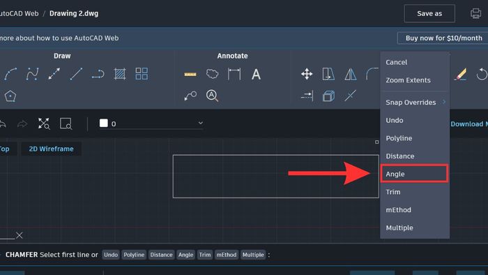 Lệnh vát góc trong CAD và cách sử dụng tùy chọn - Bước 1