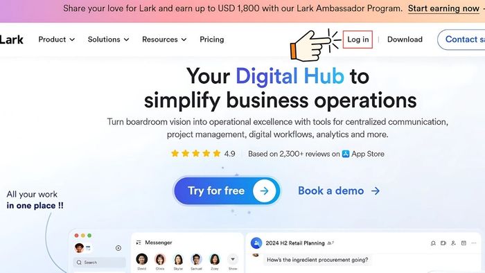 Chi tiết cách đăng nhập Lark web bằng số điện thoại hoặc email - bước 1