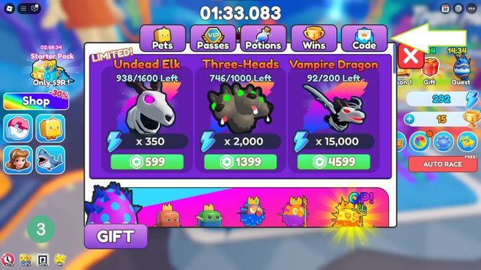 Hướng dẫn nhập mã code Fish Training - Bước 2