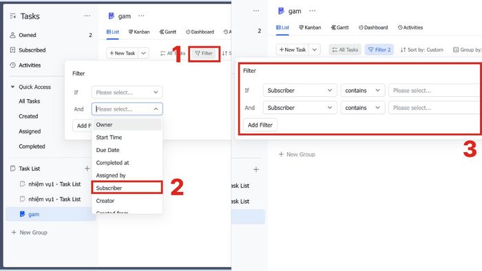 Tính năng nổi bật của Lark Task - tìm nhiệm vụ thông qua bộ lọc