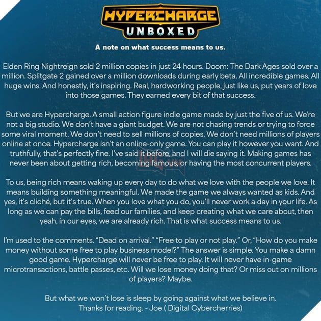 Hypercharge đã đưa ra một tuyên bố chi tiết hơn về vấn đề này.