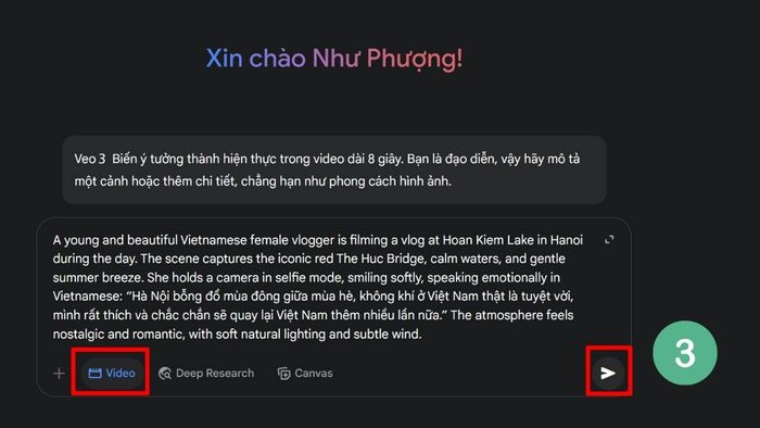 Hướng dẫn sử dụng Veo 3 tạo video bằng Gemini - bước 3