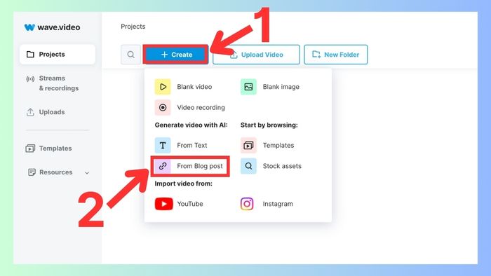 Cách sử dụng công cụ tạo video từ Blog post trong Wave Video bước 1