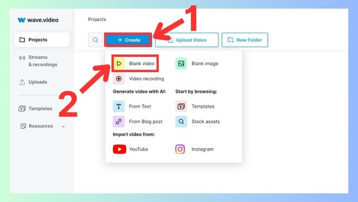 Cách sử dụng công cụ Blank video trong Wave Video bước 1